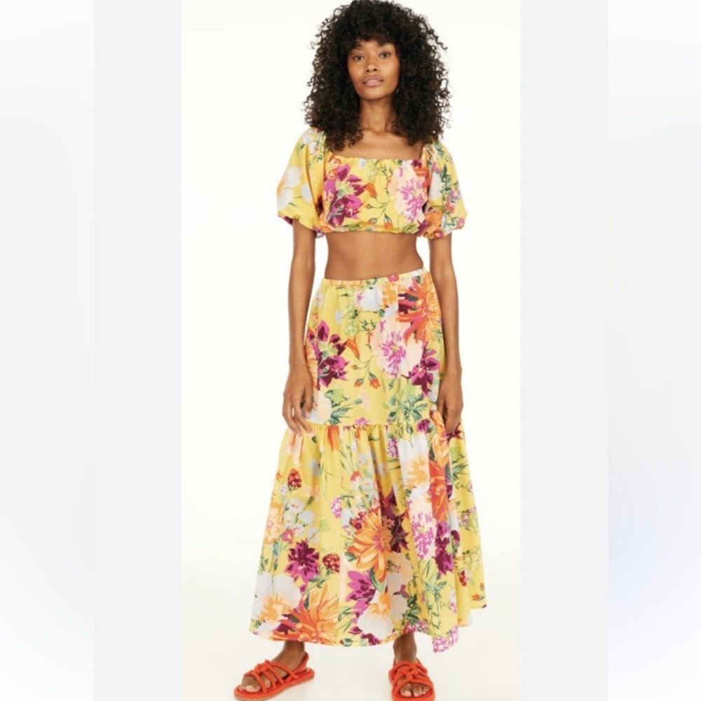 H&M Floral Maxi Skirt in Yellow and Pink